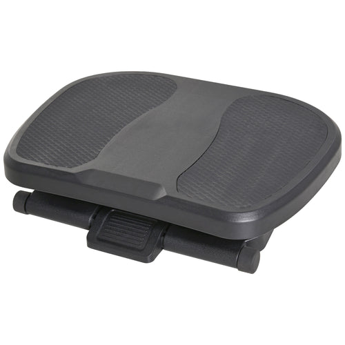 ErgoVue Anchor footrest shown from the side, showing the three height settings and the 0 to 30 degree tilt range